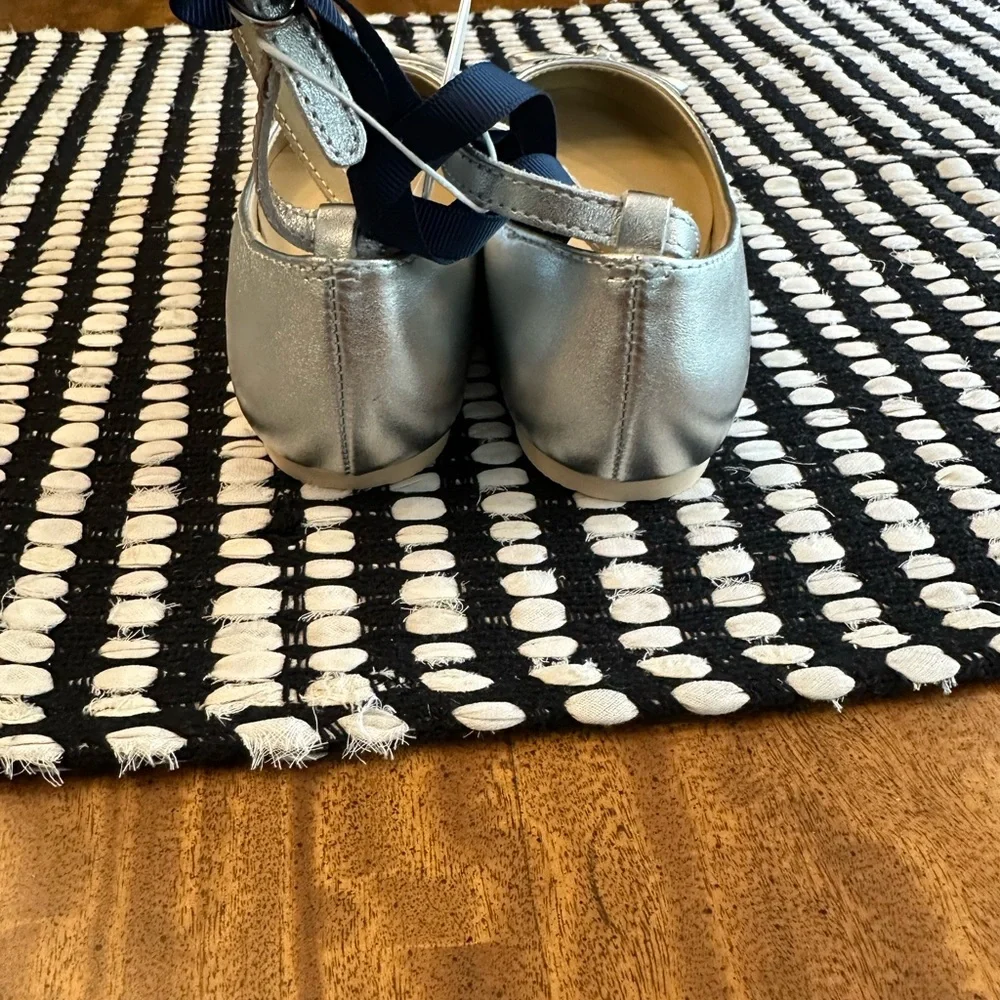 JANIE and JACK METALLIC ANKLE STRAP BOW BALLET FLAT